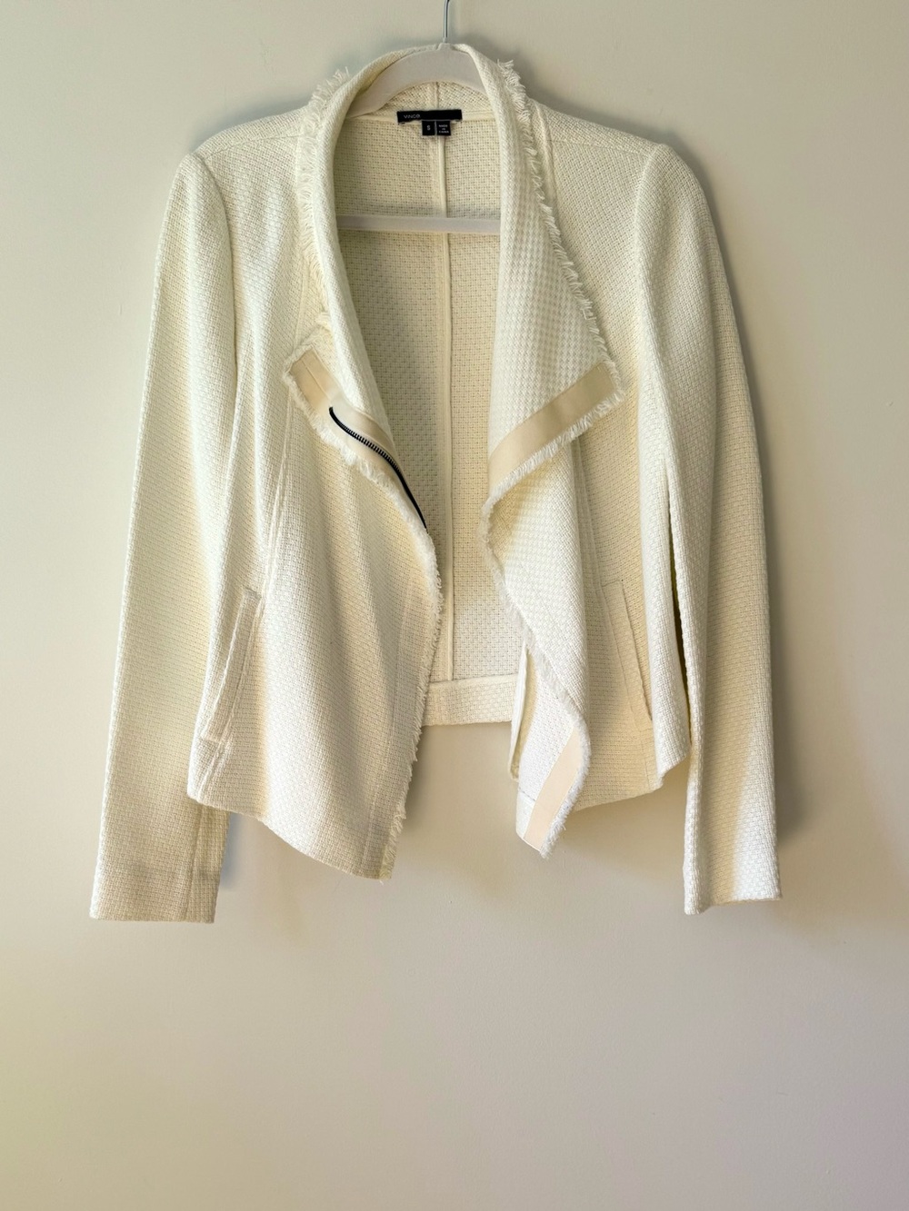 Vince Ivory Textured Y2K Asymmetrical Moto Jacket Size S